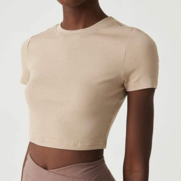 SHEIN Premium Khaki Ribbed Knit Crop Top Small(4) - Picture 1 of 12